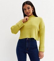 New Look Petite Light Green Ribbed Knit Oversized Boxy Crop Jumper
